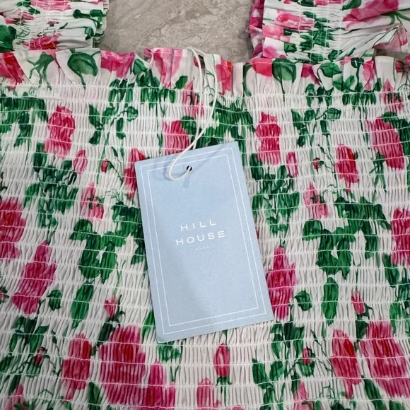 Hill House Floral Midi Dress in White, Pink & Green - Picture 6 of 11
